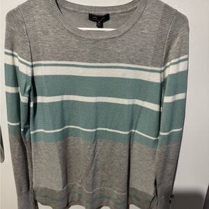 Lady Hagen Striped Crew Neck Sweater - Gray and Teal